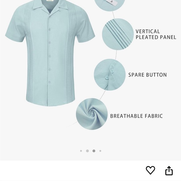 Light blue linen pleated Cuban collar, short sleeve shirt, size medium NWOT - Picture 2 of 6